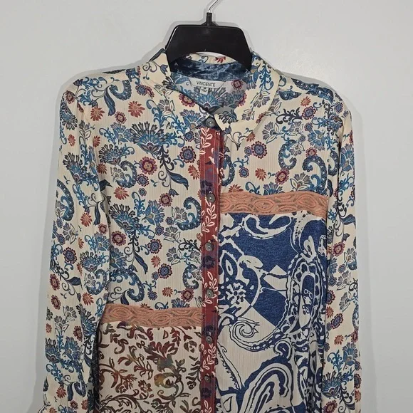 {Vincente} Women's Paisley Print Tunic Duster - Size Medium - Picture 4 of 16